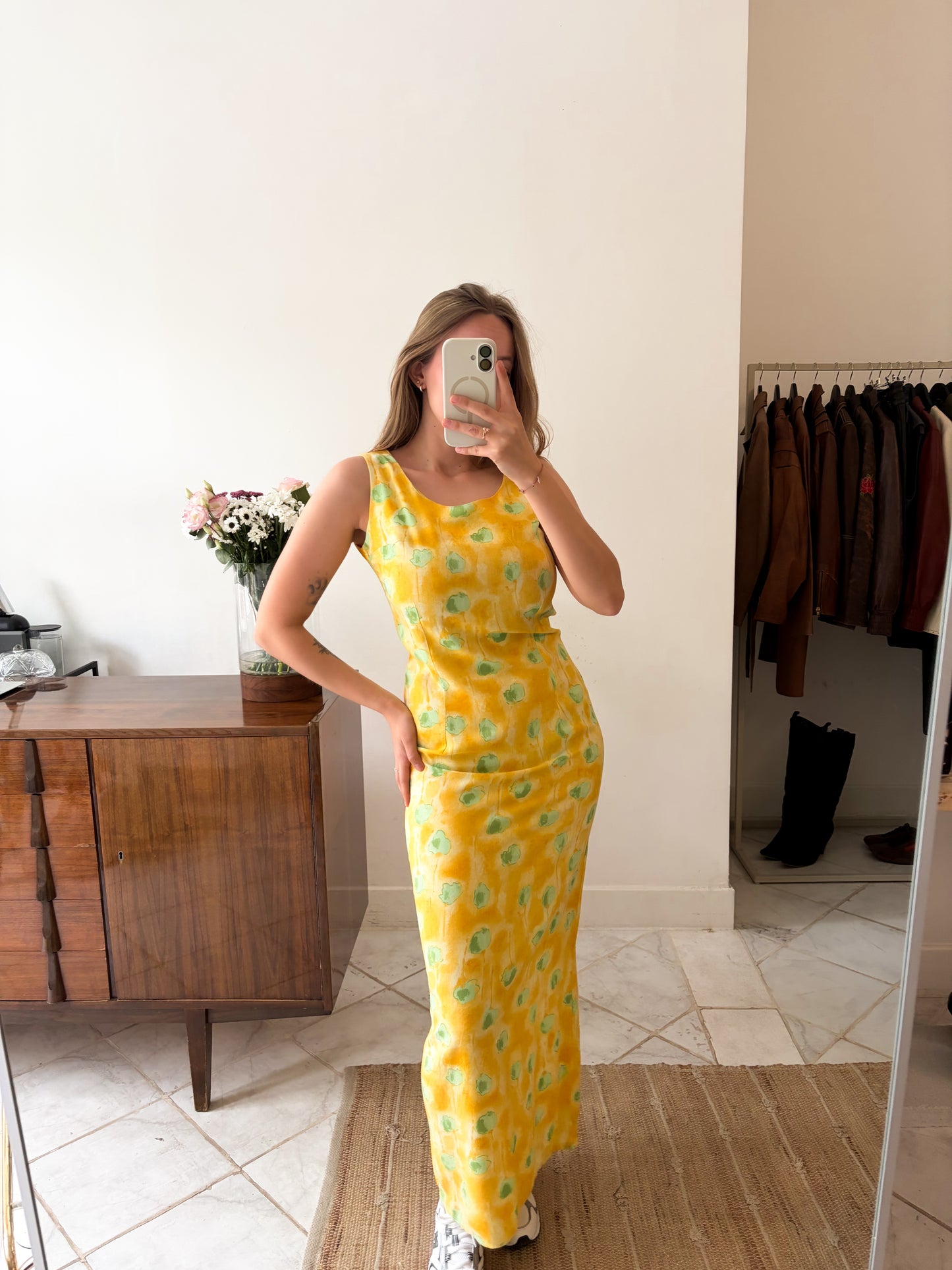Vintage sukienka maxi w kwiaty z rozcięciem | M-L