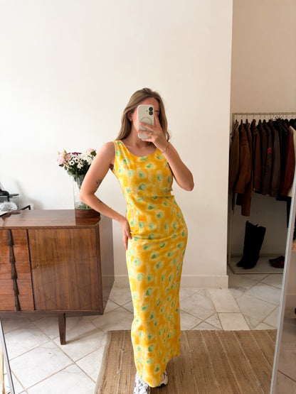 Vintage sukienka maxi w kwiaty z rozcięciem | M-L