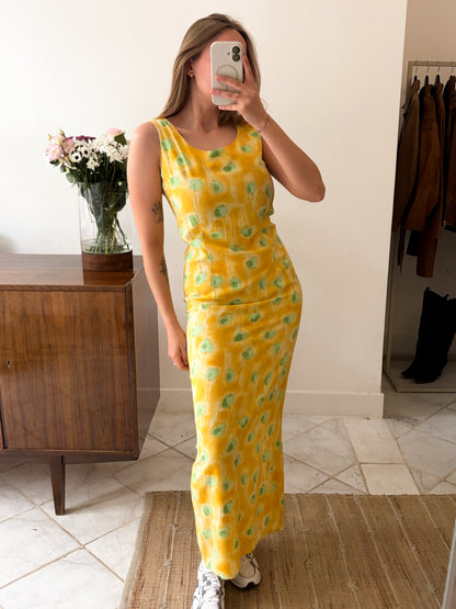 Vintage sukienka maxi w kwiaty z rozcięciem | M-L