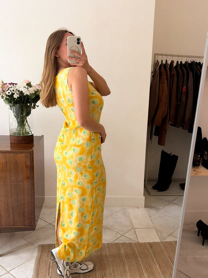 Vintage sukienka maxi w kwiaty z rozcięciem | M-L