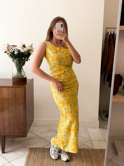 Vintage sukienka maxi w kwiaty z rozcięciem | M-L