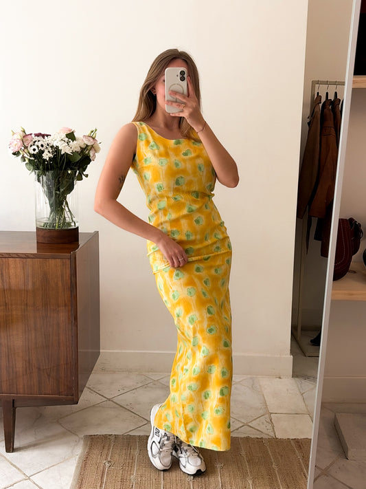 Vintage sukienka maxi w kwiaty z rozcięciem | M-L
