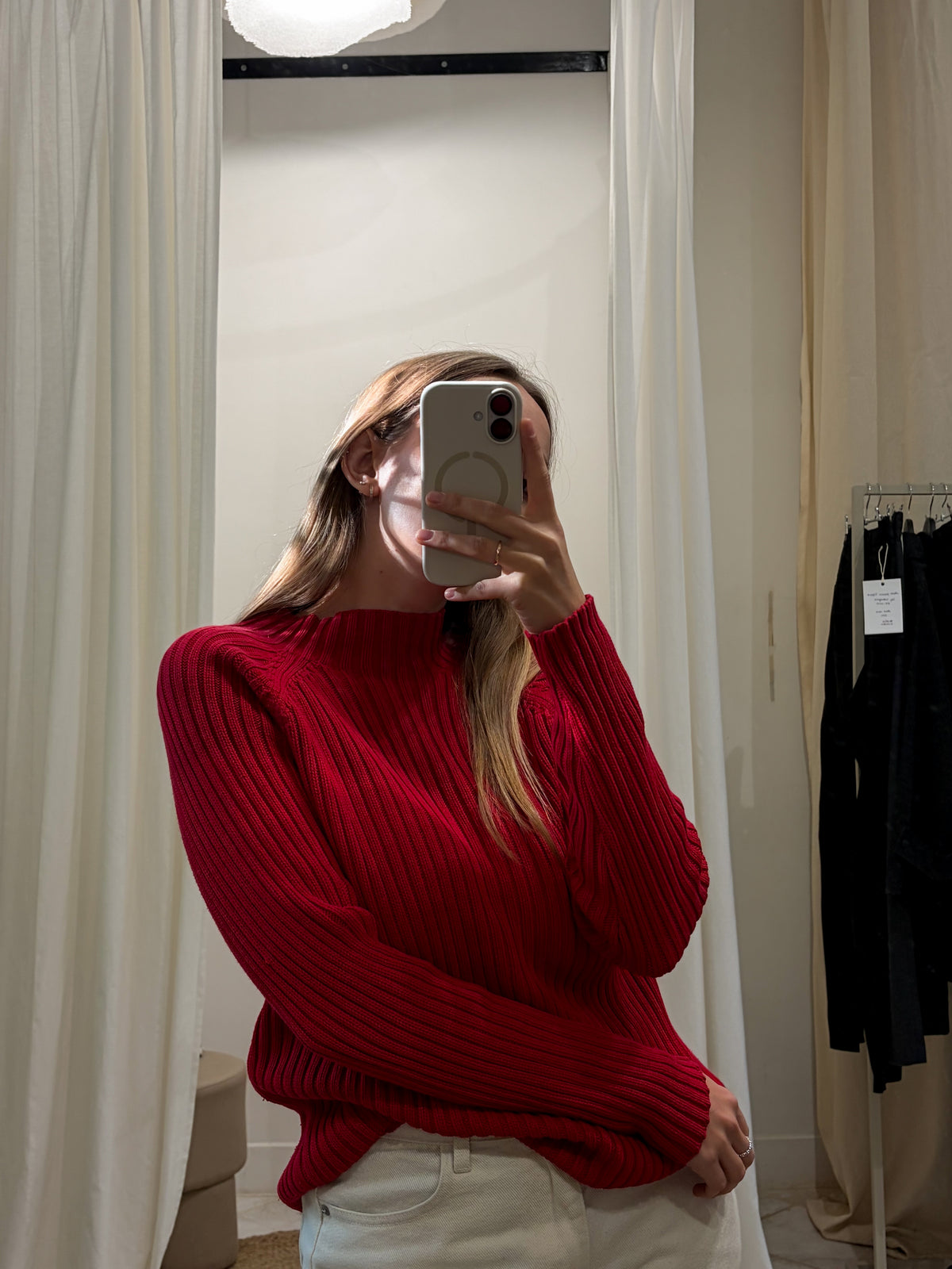 Czerwony sweter z grubej bawełny M-L