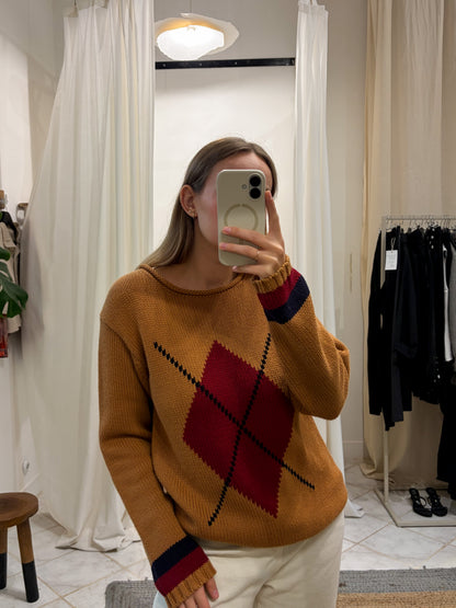 Bawełniany masywny sweter w romby S-L