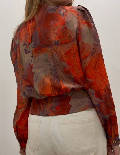 Vintage taliowane bluzka w abstrakcyjne wzory S/M