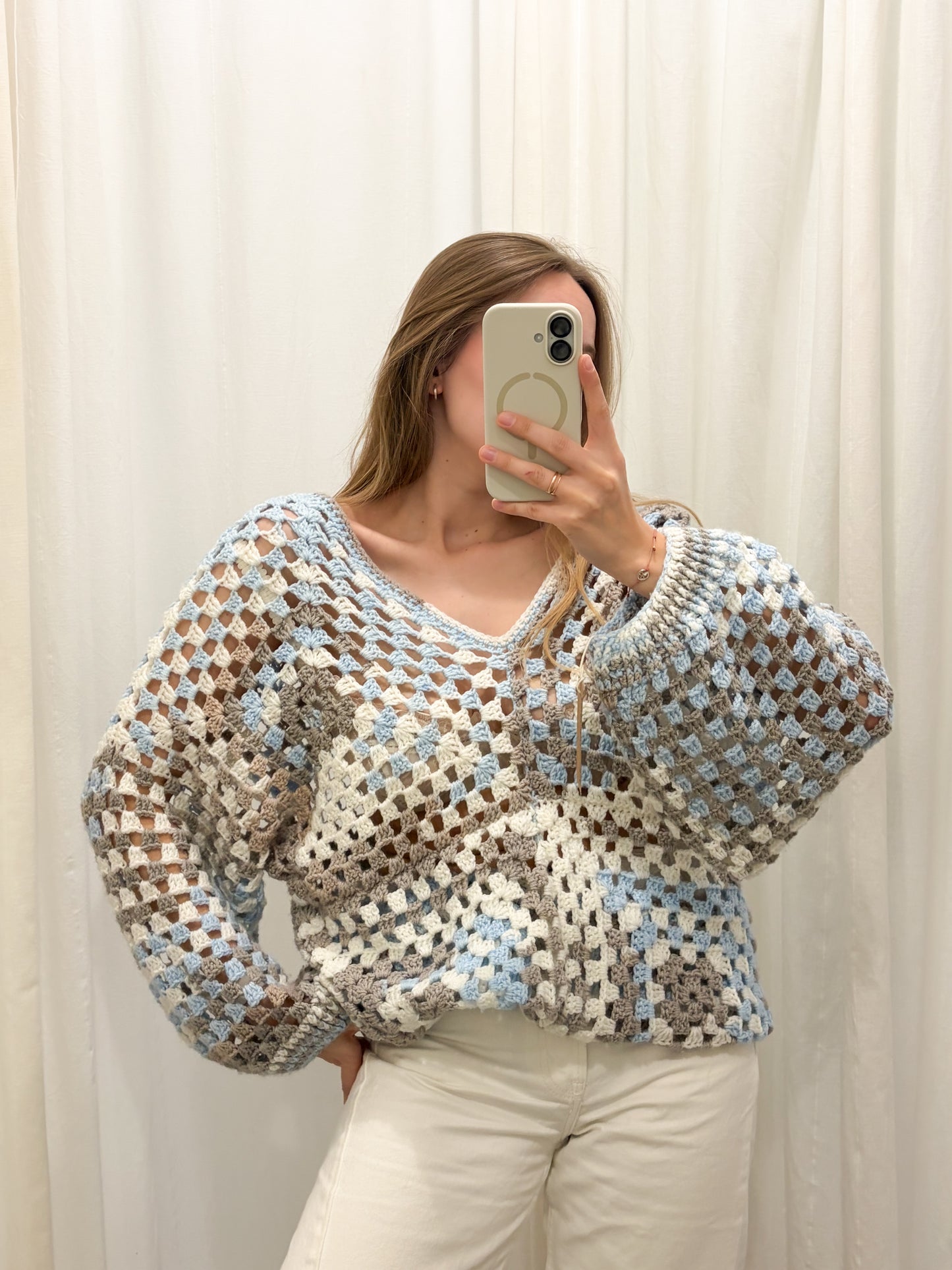 Dzianinowy sweter patchwork oversize | ONE SIZE
