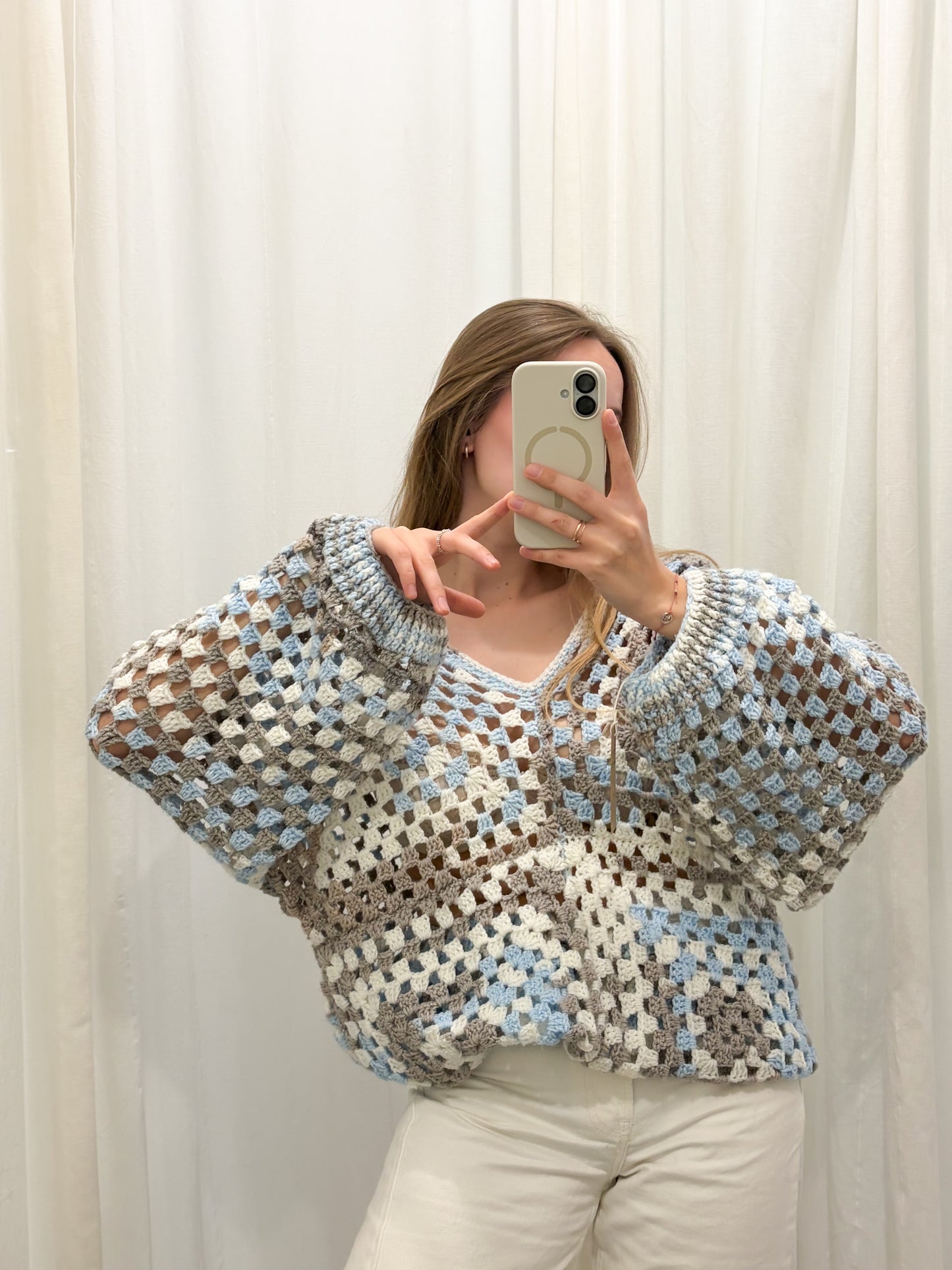 Dzianinowy sweter patchwork oversize | ONE SIZE