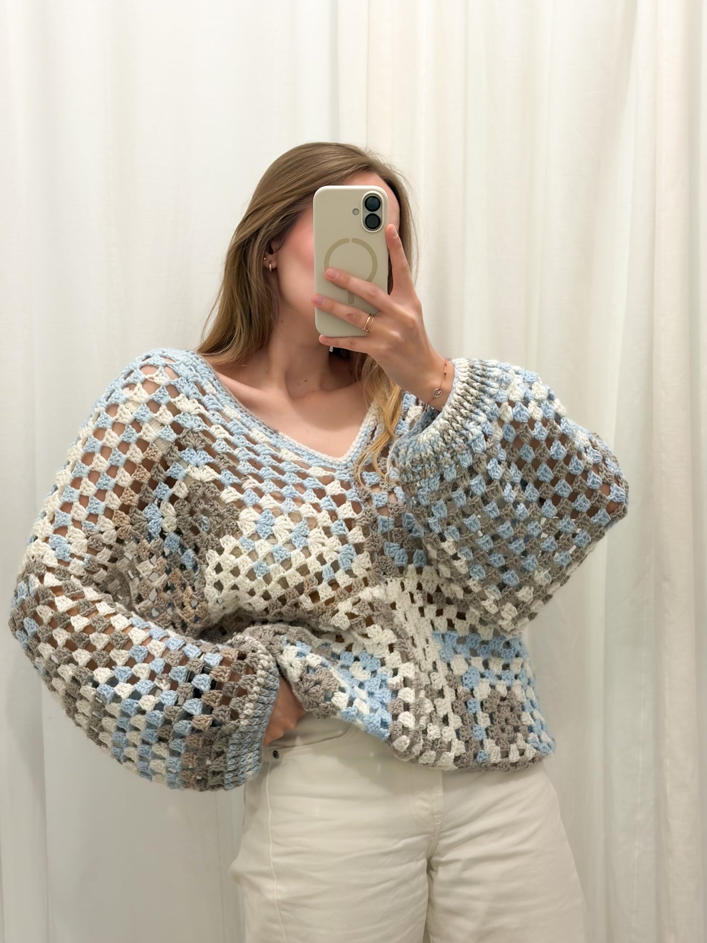 Dzianinowy sweter patchwork oversize | ONE SIZE
