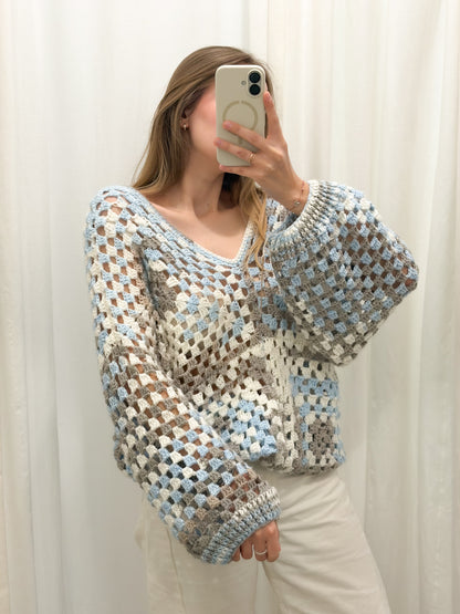 Dzianinowy sweter patchwork oversize | ONE SIZE