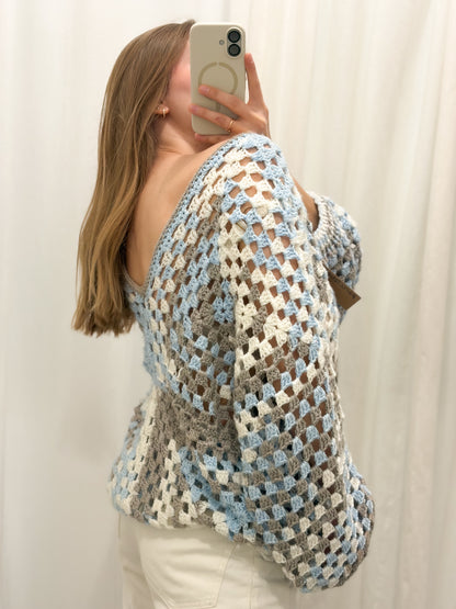 Dzianinowy sweter patchwork oversize | ONE SIZE