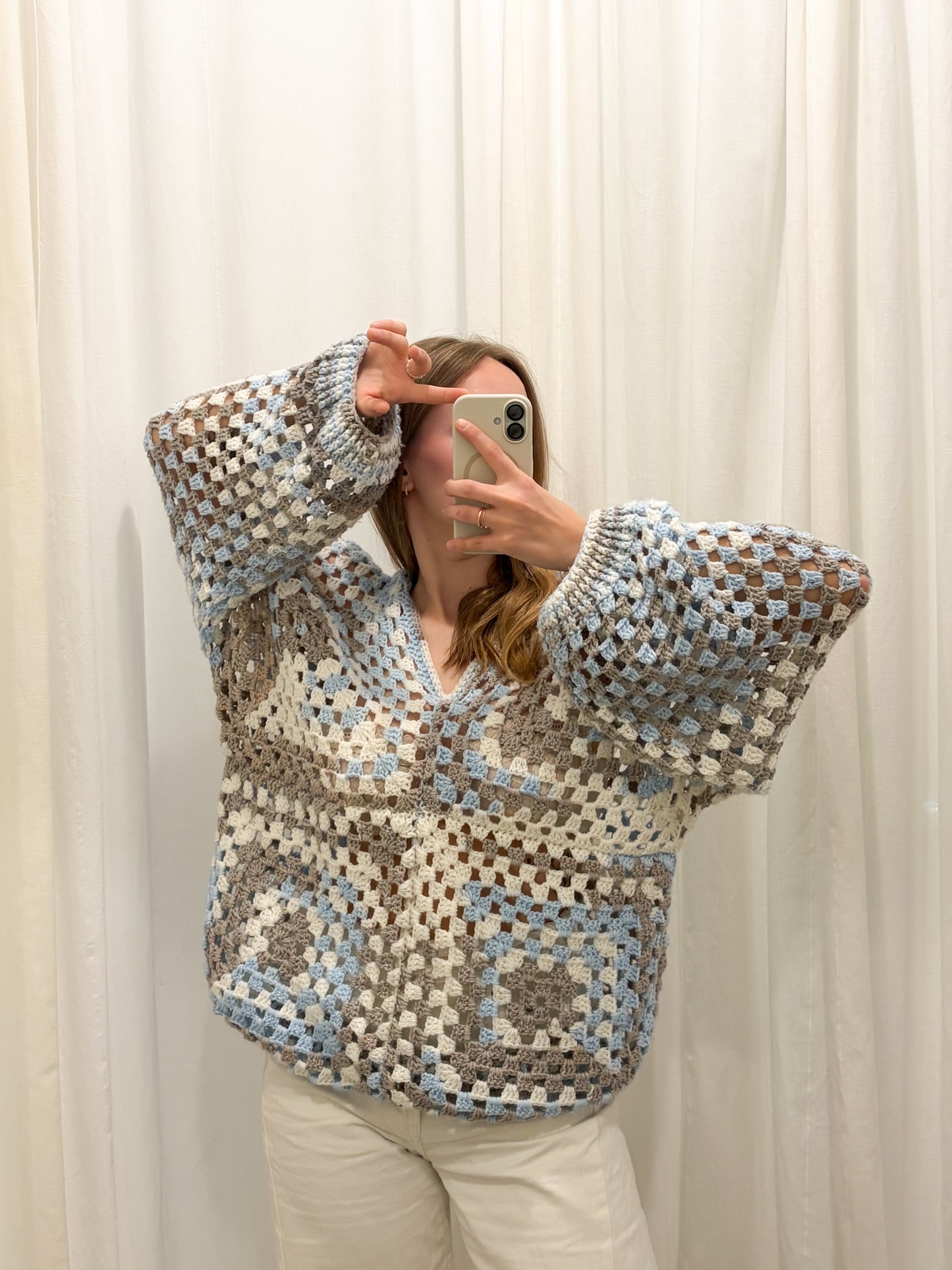 Dzianinowy sweter patchwork oversize | ONE SIZE