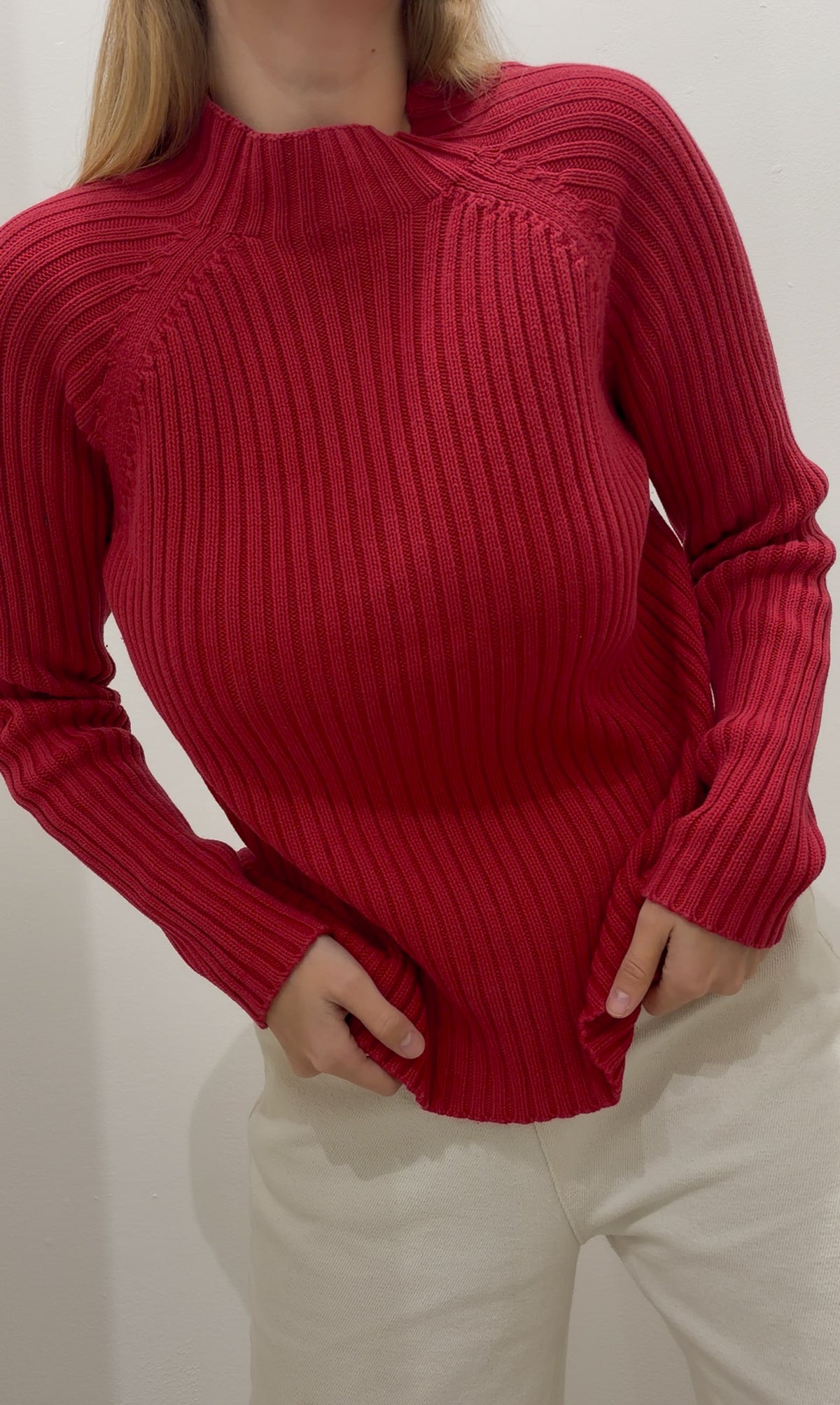 Czerwony sweter z grubej bawełny M-L