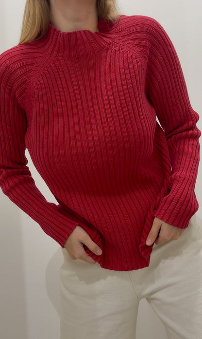 Czerwony sweter z grubej bawełny M-L