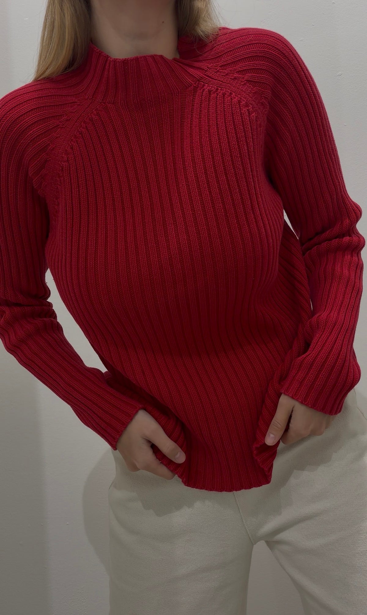 Czerwony sweter z grubej bawełny M-L